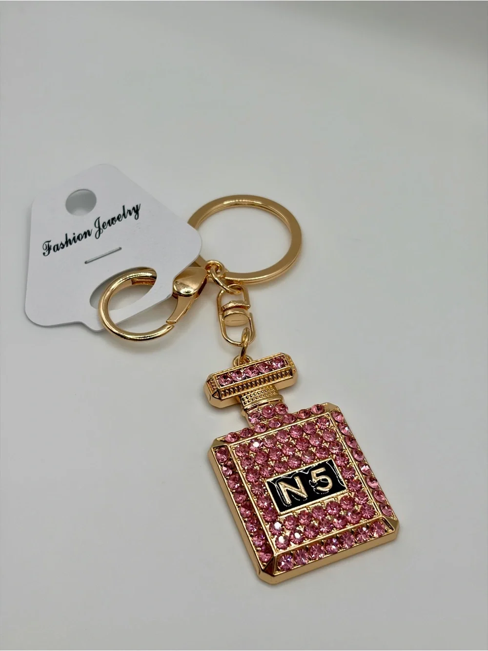 Gold and Pink Crystal Perfume Bottle Keychain/Bag Charm
